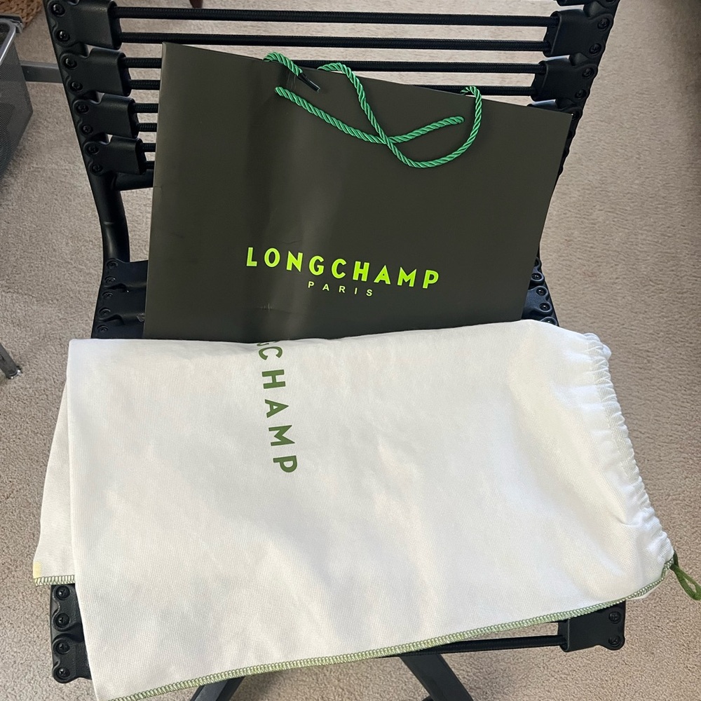Longchamp Large White Dust Bag with Green Logo & Bag - Picture 2 of 4